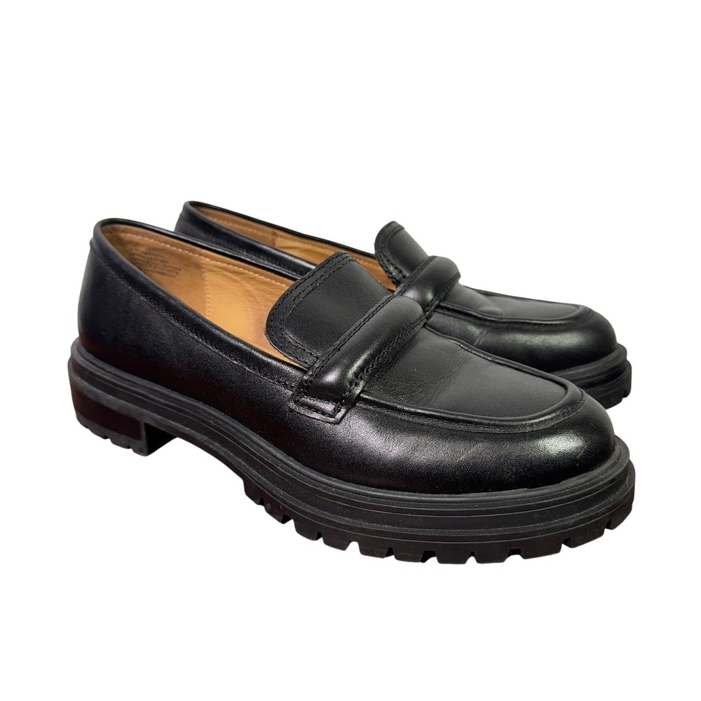 Madewell The Bradley Lugsole Loafer Size 8 Black Leather Chunky Penny Loafers